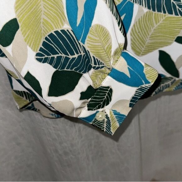 BR XL Beautiful White Green Cream Tropical Leaf Print Long Sleeve Blouse - Picture 11 of 16